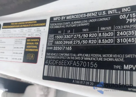 2015 Mercedes-Benz Gl 450 4Matic из США, поврежденный, VIN 4JGDF6EEXFA570156